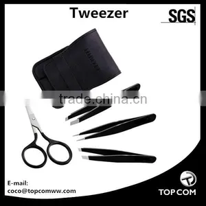 IVON 4 Pack Tweezers Set- Stainless Steel Flat,Pointed,Slanted Tweezer and Eyebrow Scissors thumbnail-1