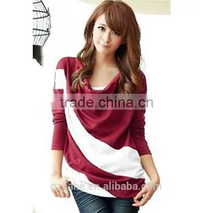 Fashion Women 2015 Clothes Spring Bat Sleeve Stitching Long Sleeves T-shirts Patchwork Stripe Casual Tops Blouses thumbnail-2