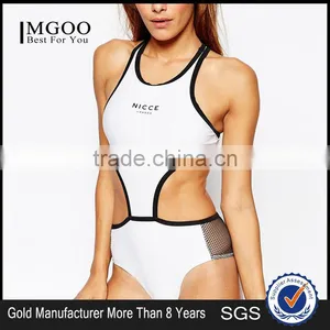 MGOO Women Cut Out Waist Bodysuit Plain White One Piece Sport Playsuit Custom Logo Design Racer Back Bodysuit thumbnail-1