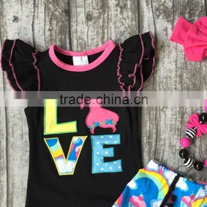 Baby Girls Summer Clothes Girls Children LOVE Troll Hair Outfits Kids Flutter Sleeve and Rainbow Shorts Outfits With Accessories thumbnail-2