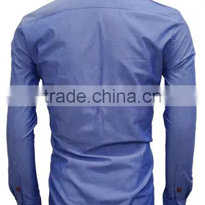 Latest Shirt Designs Blue Chambray Special Contrast Front Shirts for Men thumbnail-2