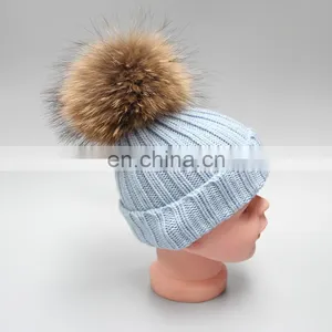 Winter Wholesale Kids Poms Hat Children Hat With High Quality Raccoon Poms thumbnail-1