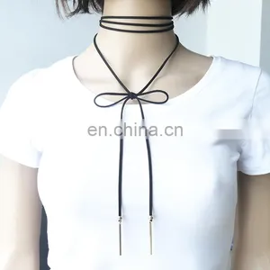 Fashion Chocker Long Suede Fabric Necklaces Choker Necklace With Metal thumbnail-1