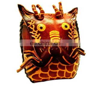 Zipper Genuine Handmade Leather Coin Purse Chinese Dragon Pocket Squeeze Coin Purse for Kids MCP-0028 thumbnail-1
