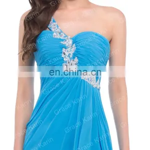 New Arrival One Shoulder Blue Beaded Chiffon High Split Evening Dress CL3183-1 thumbnail-4
