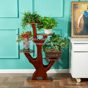Flower Rack Solid Wood Living Room Indoor Balcony Simple Multi-layer Floor Type Retro European Chinese White Wood Chlorophytum Bonsai Green Flesh Saving Space Large Flower Pot Decoration Shelf thumbnail-5