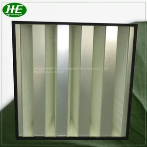 Competitive Price Compact Plastic Frame Glassfiber Mini Pleat Industrial V-Bank Cell Rigid Type H13 HEPA Air Filter thumbnail-1