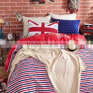 Red and Blue Strips Pattern Cotton Bed Sheet Ses Simple Design King Size Duvet Cover Set Cotton Quilt Cover Set thumbnail-1