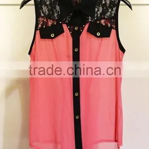 Slim Chiffon Tops With Sexy Lace for Ladies thumbnail-1