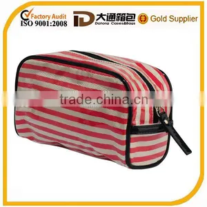 Small Clear Coated Cosmetic Bag Featuring a Coated Stripe Pattern Zippered Placket Along the Top thumbnail-1
