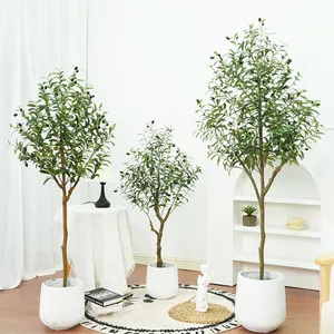 Nearly Natural Real Touch Artificial Olive Potted Tree Branch Wood Pole Trunk Olive Trees Plants for Hotel Restaurant Decor thumbnail-1