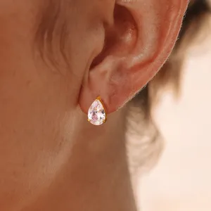 Gold Plated Stainless Steel Stud Earrings for Women Cubic Zirconia Diamond Earrings Hypoallergenic Waterproof Jewelry Set thumbnail-4