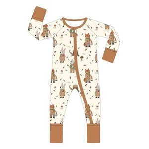 Factory Customization Toddler Infant Long Sleeve Bamboo Baby Print Romper Zipper Pajamas Climbing Suit thumbnail-3