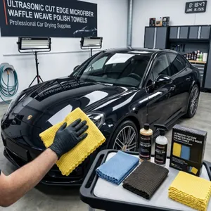 Ultrasonic Cut Edge Microfiber Waffle Weave Polish Towels | Professional Car Drying Supplies thumbnail-1