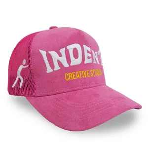 Custom High Crown Suede Mesh Trucker Hats With Embroidered Logo thumbnail-1