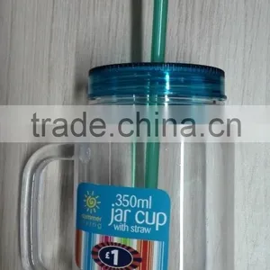 Jar Cup With Straw/Juice Plastic Cup With Handle thumbnail-2