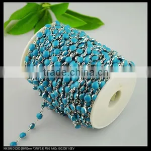 LFD-0023C ~ Wholesale Blue Color Rosary Style Chains 6MM Wire Wrapped Beaded Chain Jewelry Making thumbnail-1