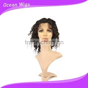 Human Hair Front Lace Wig, Deep Wave,12", Natural Color thumbnail-1