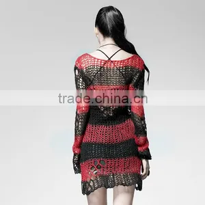 PM-004 Branded Red and Black Fashion Punk Rave Broken Pullover Striped Sweater thumbnail-3