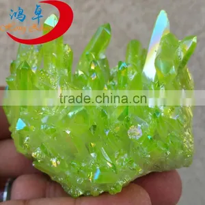 Green Apple Aura Crystal Quartz Cluster, Sparkly Raw Cluster Crystal Quartz thumbnail-1