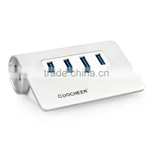 CooCheer 2015 Ultra Mini Bus-Powered Aluminum Super Speed 4 Ports USB 3.0 HUB for Macbook-Silver Color AM000073 thumbnail-1
