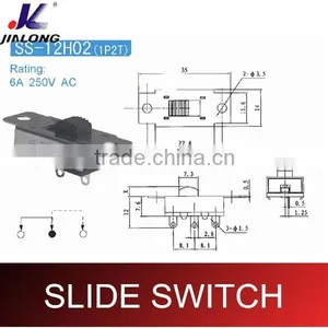 6A 250V 1P2T Power Slide Switch SS-12H02 thumbnail-1