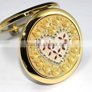 High End Exquisite Diamond Decoration Gold Finishing Pocket Mirror thumbnail-1