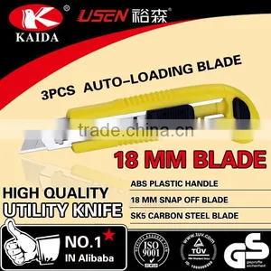 3 PCS Auto Loading Blade Plastic With Rubber Grip Handle 18MM Utility Knife thumbnail-4