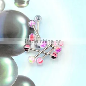 316 L Stainless Steel Colorful UV Acrylic Ball Barbell Tongue Rings for Body Piercing thumbnail-3