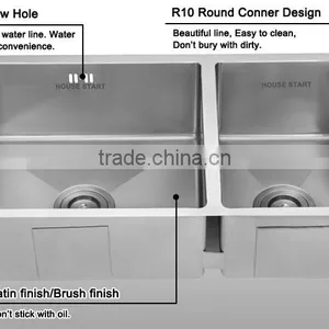 Exporting European Stainless Steel Sink Undermount Double Bowl Handmade Kitchen Sink 71544-3 thumbnail-2