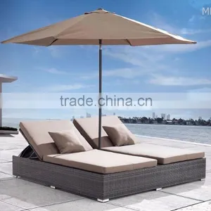 Wicker Rattan Outdoor Furniture Double Sun Lounger - Rattan Chaise Lounge thumbnail-2