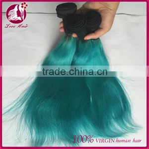 Beautiful Ombre Hair #1B Teal Straight Unprocessed Virgin Human Brazilian Hair Bundles thumbnail-1