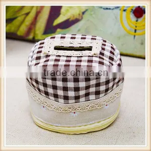 Cute Round Tissue Box /cotton and Linen Desk Storage Cylinder Tissue Box thumbnail-3