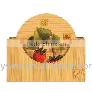 Round Colorful Tea Bamboo Coaster Set for Ceramics Cup and Ceramics Bowl thumbnail-1
