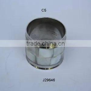 Mother of Pearl Mosaic Brass Napkin Ring With Silver Plating thumbnail-1