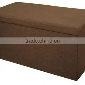 Household Brown Rectangle Foldable Polyester Linen Storage Ottoman thumbnail-2