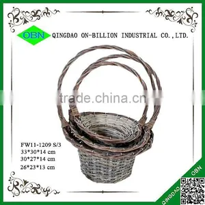 Vintage Wash Grey Wicker Flower Basket With Handle thumbnail-2