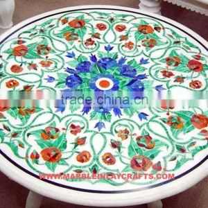 White Marble Inlay Table Tops, Round Marble Dining Table Top thumbnail-1