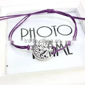 Antique Silver Hollow Tree of Life Charm Bracelet Customized Charm Wax Cord Bracelet Cheap Personalzied Bracelet for Promotion thumbnail-6