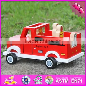 2017 New Products Dog and Four Firemen Wooden Toy Fire Trucks W04A315 thumbnail-2