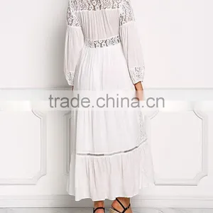 Off White Lace Trim Button Down Maxi Dress Long Frock Design HSd5221 thumbnail-6