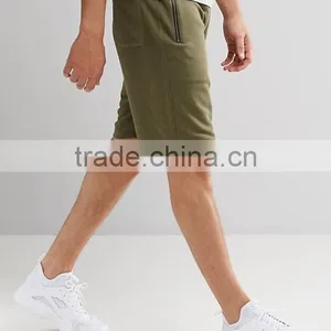High Quality Cheapest New Design Custom Drawstring Waist Side Zip Pocket 100% Cotton Breathable Jersey Green Men's Sweat Shorts thumbnail-4