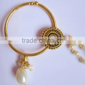 BIG HOOP NATH Press NOSE RING GOLD PLATED POLKI PEARL thumbnail-3