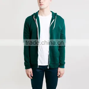 Men's Plain Teal 100% Polyester Zip up Pocket Hoodies thumbnail-1