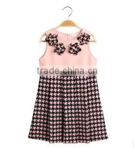 2015 Kid Apparel Houndstooth Pleated Winter Kid Dress Kid Clothing for Cute Girl thumbnail-4