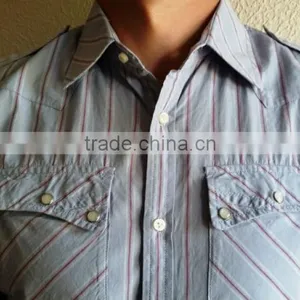 Man's Light Blue, White, Red Striped Short Sleeve Casual Shirt thumbnail-3