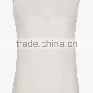 Round Neck Sleeveless Chiffon Blouse With Sheer Top thumbnail-1