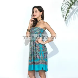 Walson Wholesale High Quality Boho Clothing Strapless Printed Sexy Dress thumbnail-5