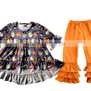 Wholesale Girls Boutique Outfits Halloween Clothes Baby Girl 2Pcs Set Children Flutter Pumpkin Appliqued Baby Clothes thumbnail-3