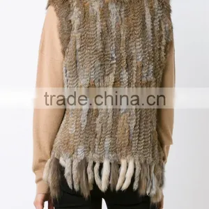 YR006A New Arrive Real Rabbit and Raccoon Hand Knit Vest With Tassels Top Sales Fur Gilet thumbnail-6